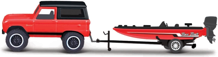 Maisto Design Tow & Go – 1966 Ford Bronco z przyczepą i motorówką 1:64