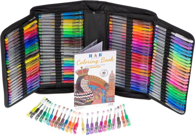 Kolorowe długopisy żelowe w etui, 120 szt. + 120 wkładów zapasowych