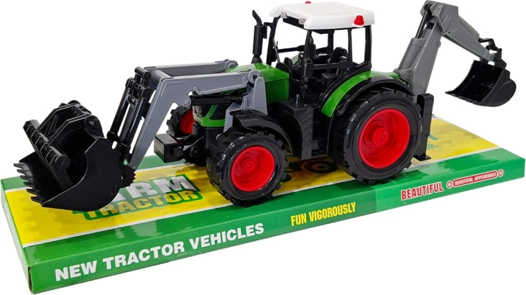 Maszyna budowlana – traktor z ładowaczem czołowym i tylną koparką