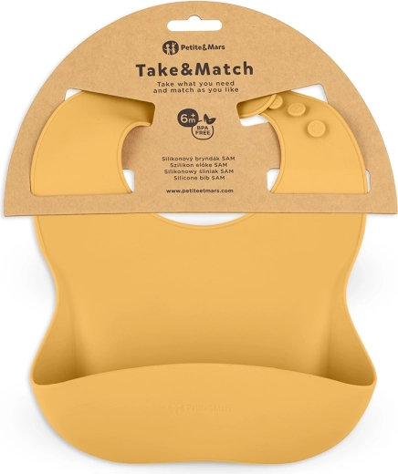 Silikonowy śliniak PETITE&MARS Take&Match intense ochre 6m+