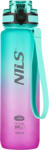Butelka na wodę Tritan NILS Camp 950 ml z sitkiem – zielono‑różowa