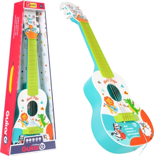 Dziecięca klasyczna gitara ze zwierzątkami niebieska - 1 sztuka