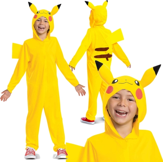 Dziecięcy kostium POKÉMON Pikachu kigurumi z kapturem (109–126 cm, 4–6 lat)