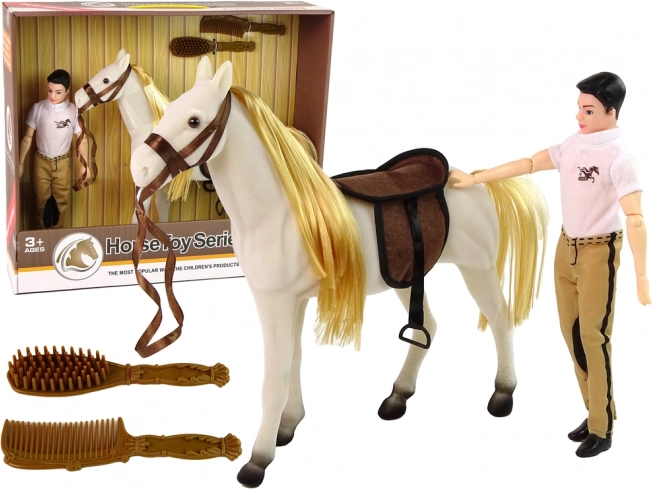 Laleczka jeździecka z białym koniem