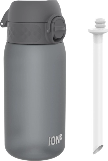 ION8 dziecięca butelka na wodę ze słomką 350 ml szara - 1 sztuka
