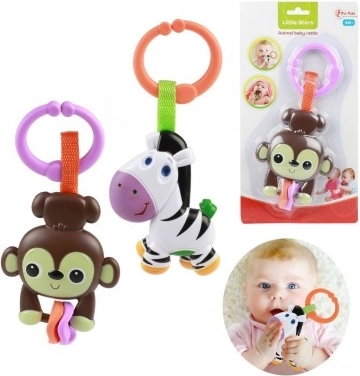 Grzechotka dla niemowląt ze zwierzątkiem, plastikowa, 4m+