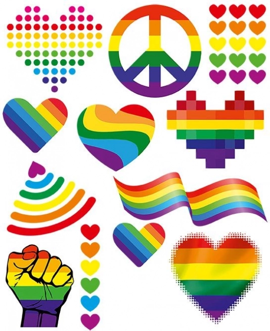 Duży arkusz z tęczowymi naszywkami termotransferowymi