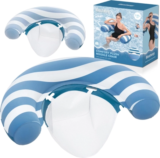 Bestway dmuchane pływające krzesło z siateczkowym siedziskiem Comfort Plush, zmieniające kolor, 119 × 68 cm