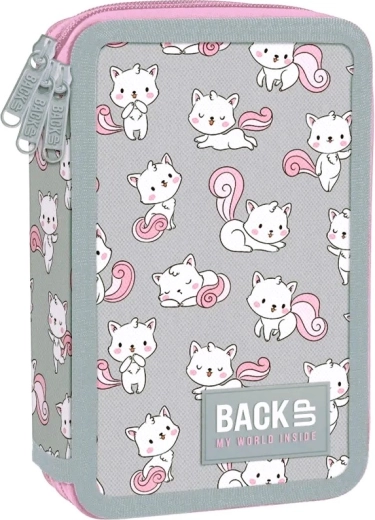 Trzykomorowy piórnik z wyposażeniem BackUP kotki kitty
