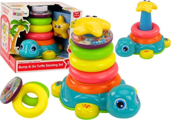 Piramida Jeżdżący Żółw 2w1 Układane Kółka Światła Dźwięki