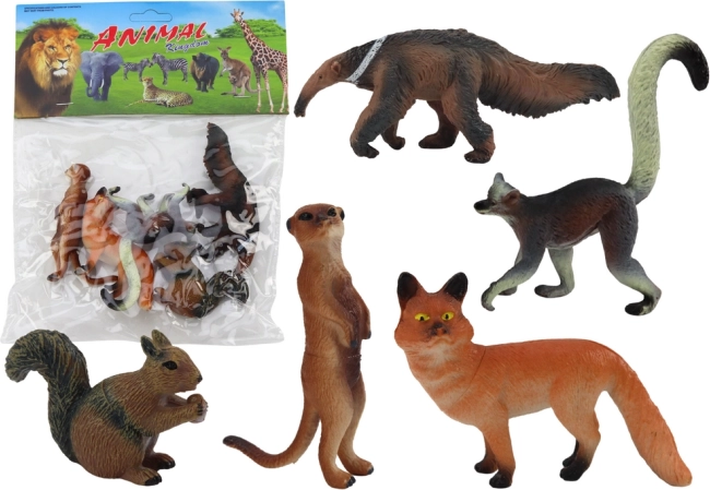 Figurki Zwierząt 5 sztuk: Wiewiórka, Surikatka, Mrówkojad, Lis, Lemur