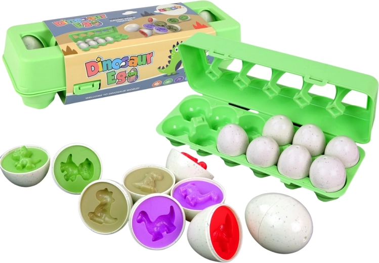 Edukacyjne jaja dinozaurów – sorter kształtów, 12 szt.