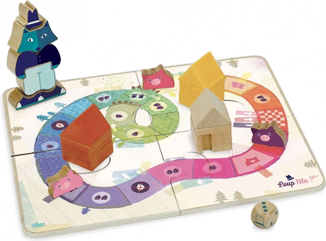 Vilac gra Trzy świnki – kooperacyjna drewniana gra planszowa dla dzieci