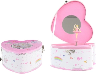 Muzyczna szkatułka na biżuterię z baletką – serce, różowa