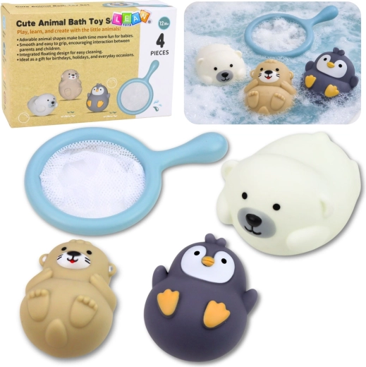 Zestaw kąpielowych zabawek z pastelowymi zwierzątkami i siatką, 4 szt.