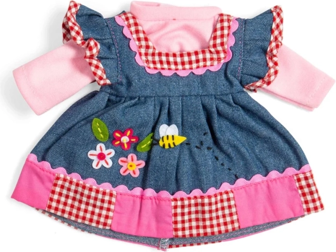 Bigjigs Toys jeansowa sukienka z różową lamówką dla lalki 34 cm