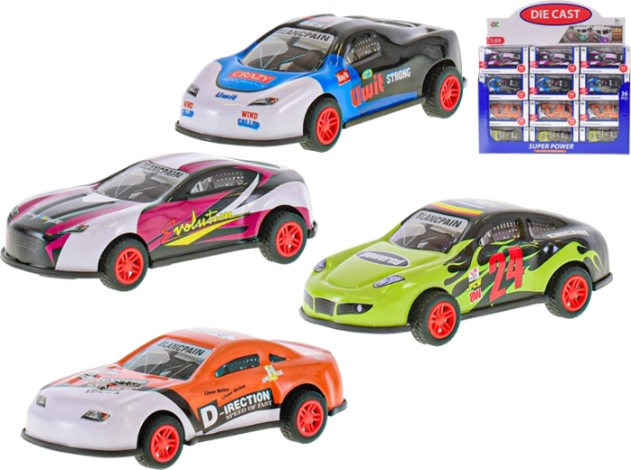 Metalowy samochodzik 9 cm z napędem wstecznym, 1:55, 4 rodzaje