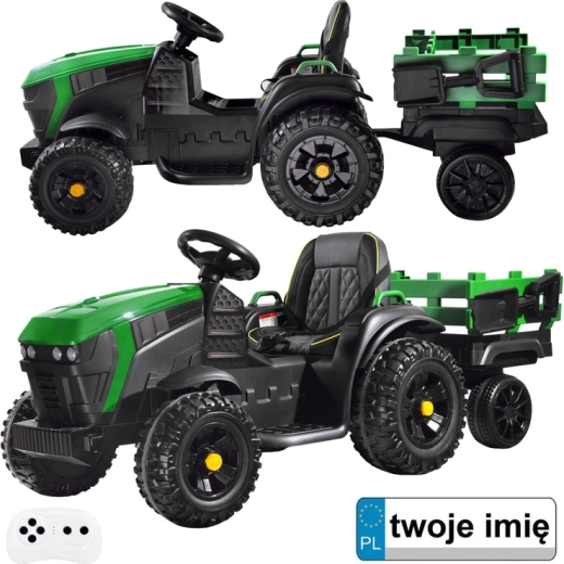 Dziecięcy elektryczny traktor z przyczepą – zielony