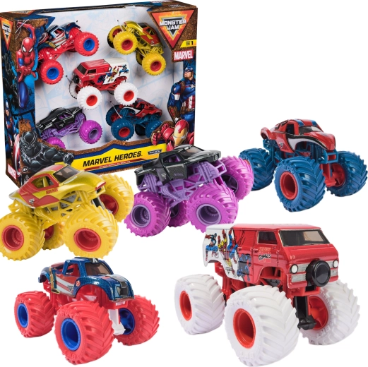 Monster Jam zestaw 5 mini monster trucków Marvel Heroes 1:64