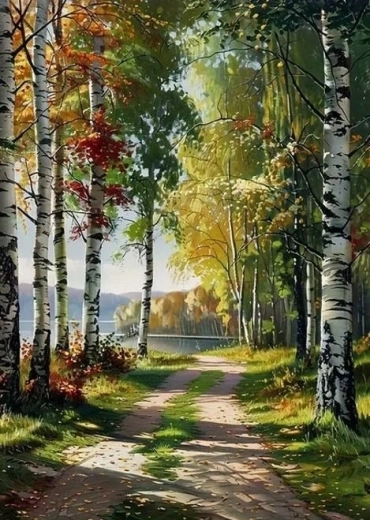 Norimpex diamond painting „Ścieżka leśna nad jeziorem” 30 × 40 cm