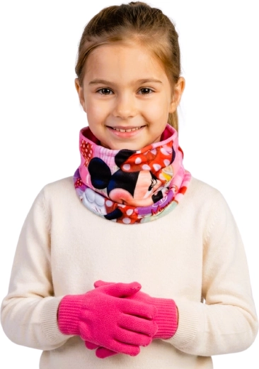 Dziecięcy zestaw komin i rękawiczki Minnie Mouse malinowy dla dzieci w wieku 3–8 lat
