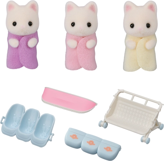 Sylvanian Families Kocięta z rodziny Kwiatowych Kotów – trojaczki z wózkiem