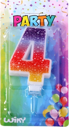 Świeczka imprezowa w kształcie liczby 4 z gwiazdami