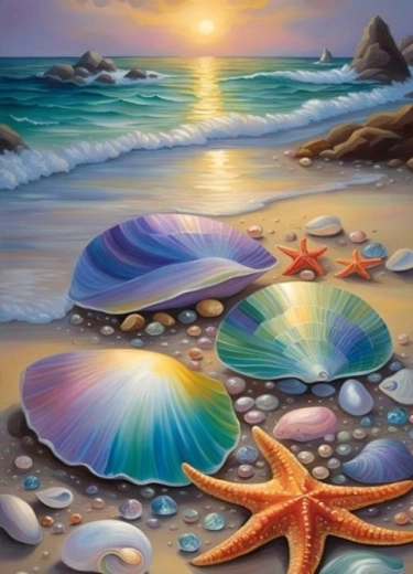 NORIMPEX Malowanie po numerach Kolorowe muszle na plaży 40 × 50 cm
