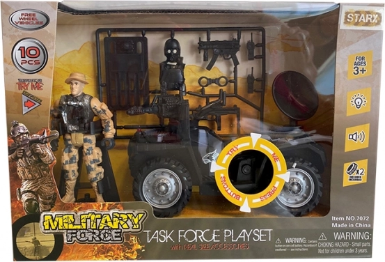 Wojskowy zestaw z pojazdem i akcesoriami z efektami
