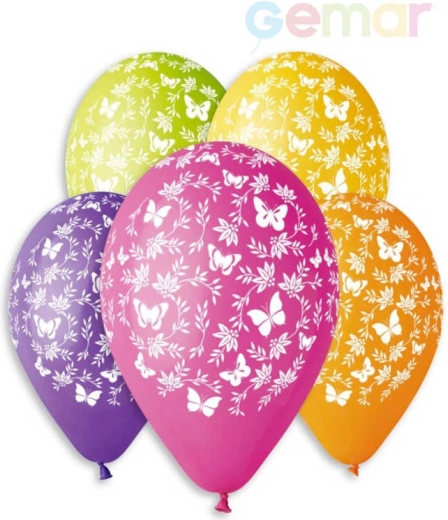 Gemar pastelowy balon lateksowy z nadrukiem motylków 30 cm - 1 sztuka