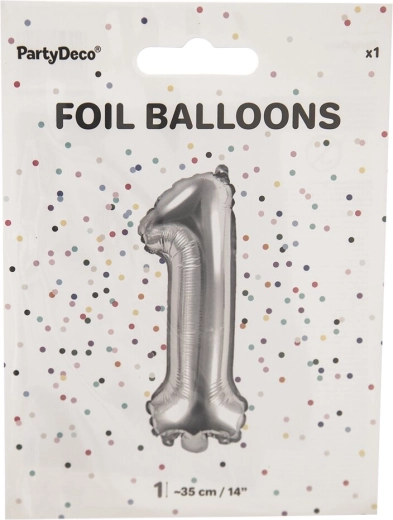 Srebrny foliowy balon cyfra 1 35 cm