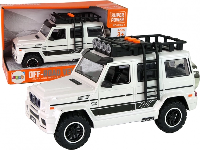 Białe terenowe auto na baterie ze światłami i dźwiękami