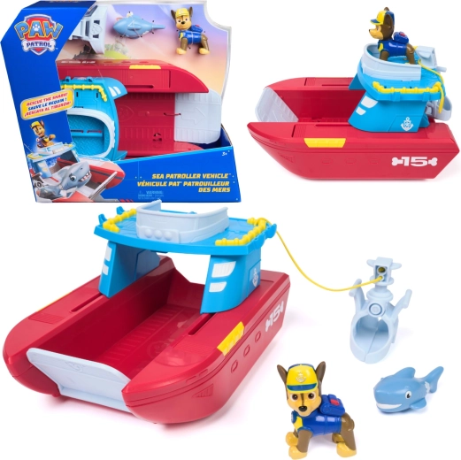 Spin Master PAW Patrol Sea Patroller – łódź ratunkowa Straży Przybrzeżnej z figurką Chase’a i rekinem