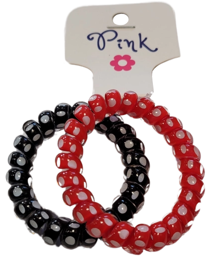 PINK spiralne gumki do włosów – czerwone i czarne w kropki, 2 szt.