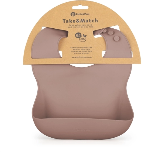 Petite&Mars silikonowy śliniak Take&Match Velvet Latte 6m+
