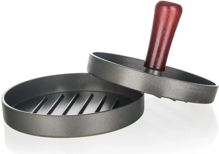 Praska do hamburgerów 12 cm z aluminiowym korpusem i drewnianym uchwytem