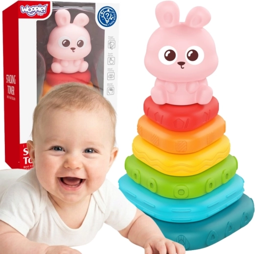 WOOPIE baby sensoryczna piramidka króliczek – wieża do nakładania 6m+
