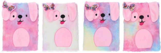 Pluszowy pamiętnik A5 z pieskiem, w kratkę liniowaną, 80 kartek