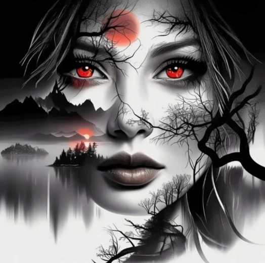 Malowanie diamentowe – kobieta z czerwonymi oczami 30 × 40 cm