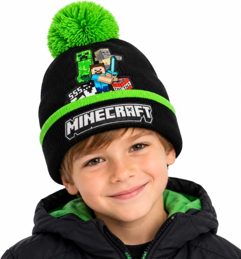 Dziecięca zimowa czapka Minecraft Creeper z pomponem