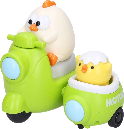 Nakrcana zabawka: kurka i kurczak na motocyklu 9,5 cm - 1 szt.
