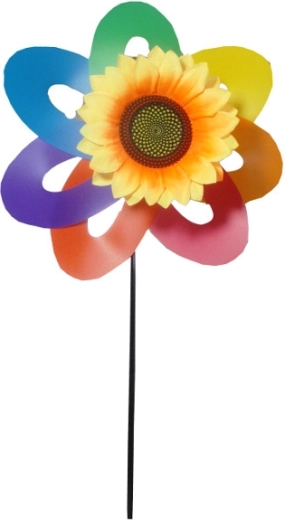 Kolorowy wiatraczek w kształcie słonecznika na plastikowym patyczku
