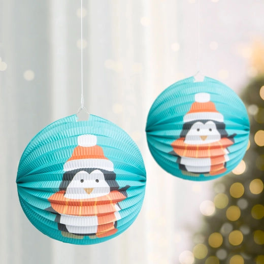 Świąteczny papierowy lampion z pingwinem 25 cm