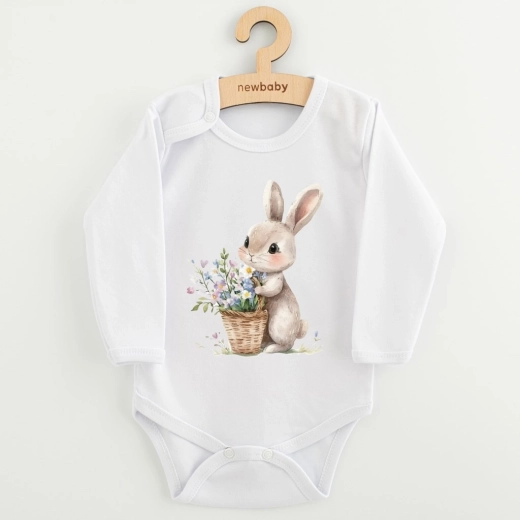 Body dziecięce z nadrukiem New Baby króliczek z kwiatkami