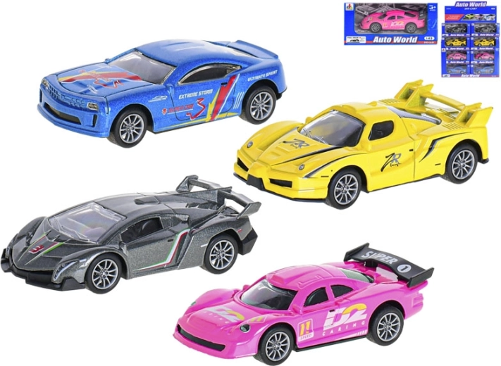 Metalowy sportowy samochodzik 1:43 z napędem typu pull-back, 10 cm