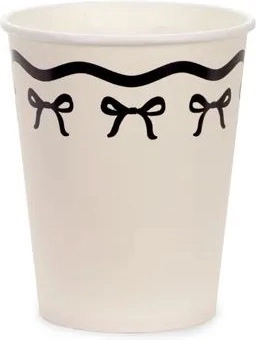 Papierowe kubeczki z kokardkami kremowo-czarne 220 ml