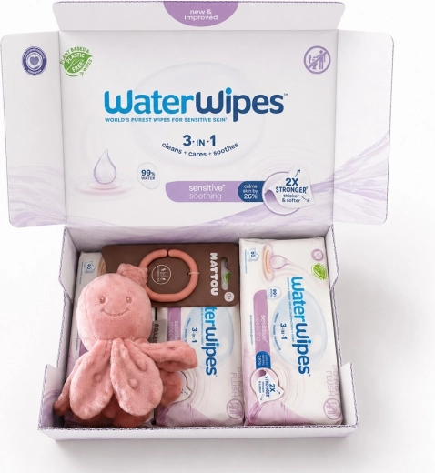 WaterWipes Soothing Clean 3w1 chusteczki nawilżane 4×60 szt. (240 szt.) + wibrująca ośmiorniczka Nattou gratis