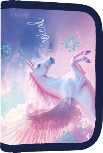 Jednopiętrowy piórnik szkolny z 2 klapkami Pegas