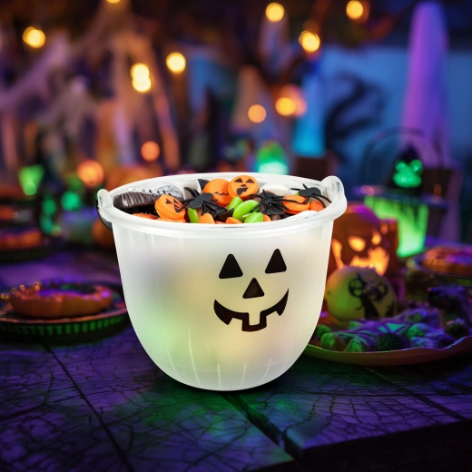 Dekoracyjne wiaderko halloweenowe z motywem dyni lub ducha - 1 sztuka