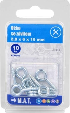 Zamknięte oczko z gwintem 16 × 6 × 2,8 mm, cynk (10 szt.)